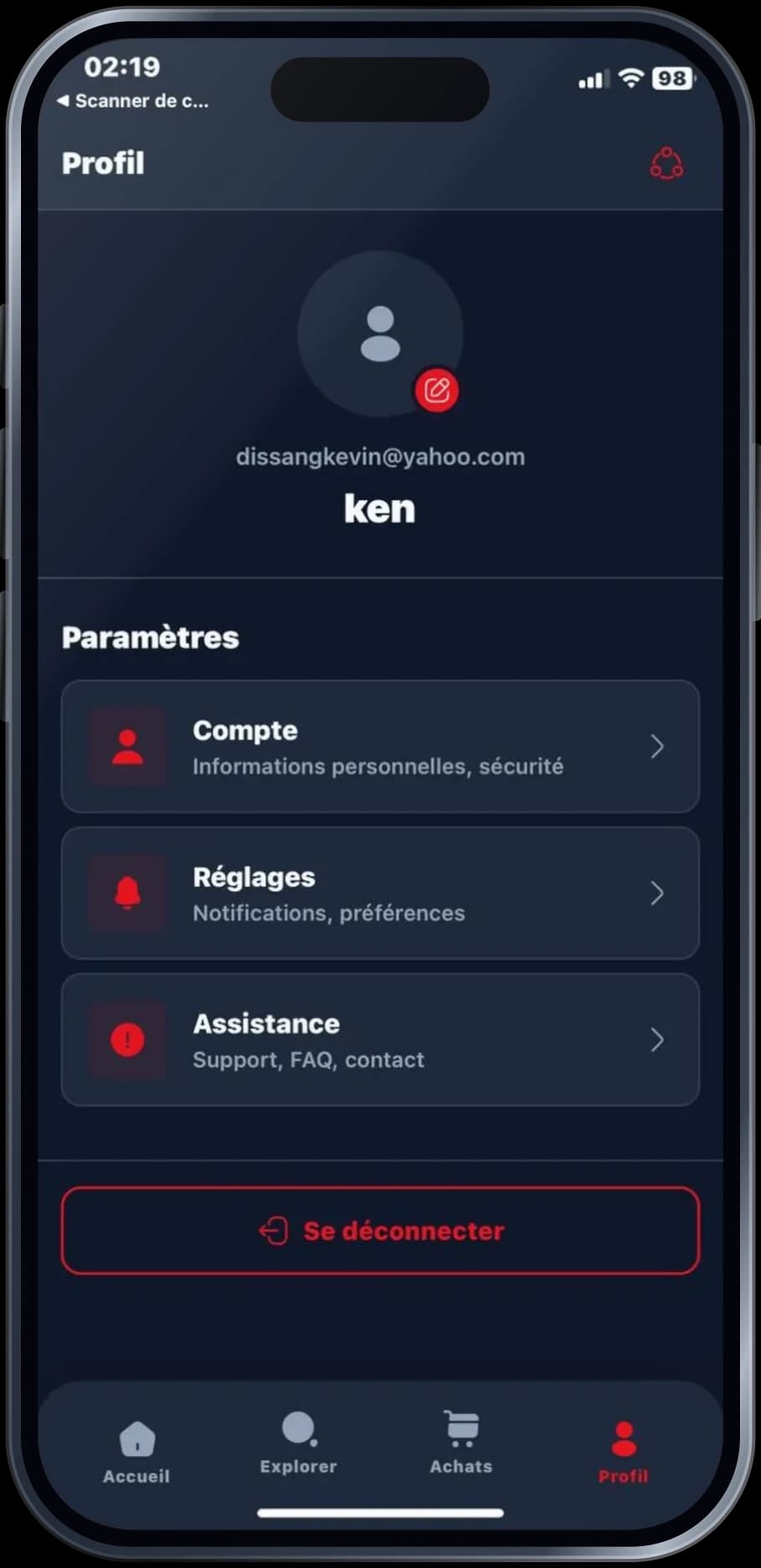 Écran iOS de l'application Aurify