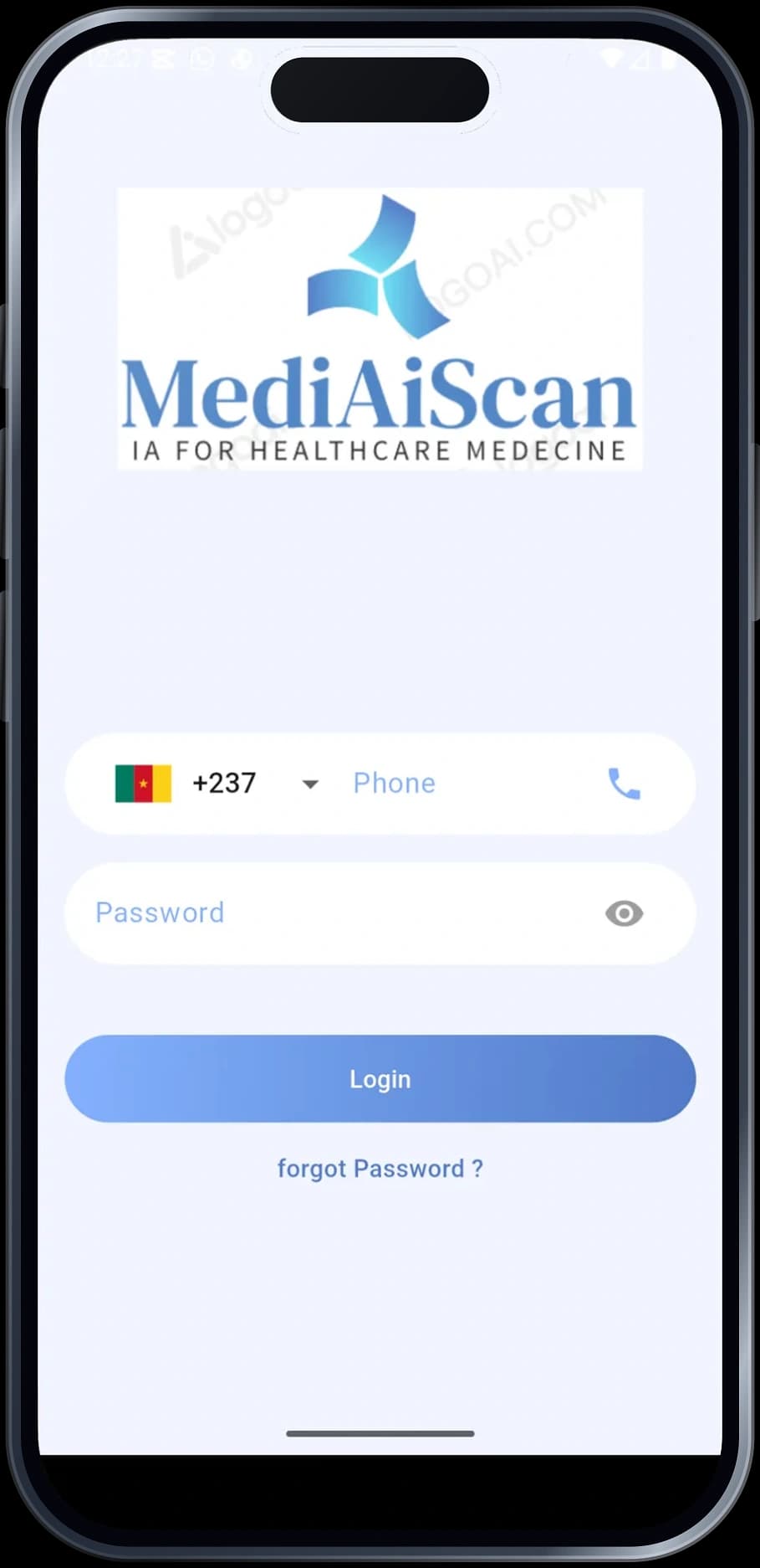 MediScan AI, application santé — écran de connexion