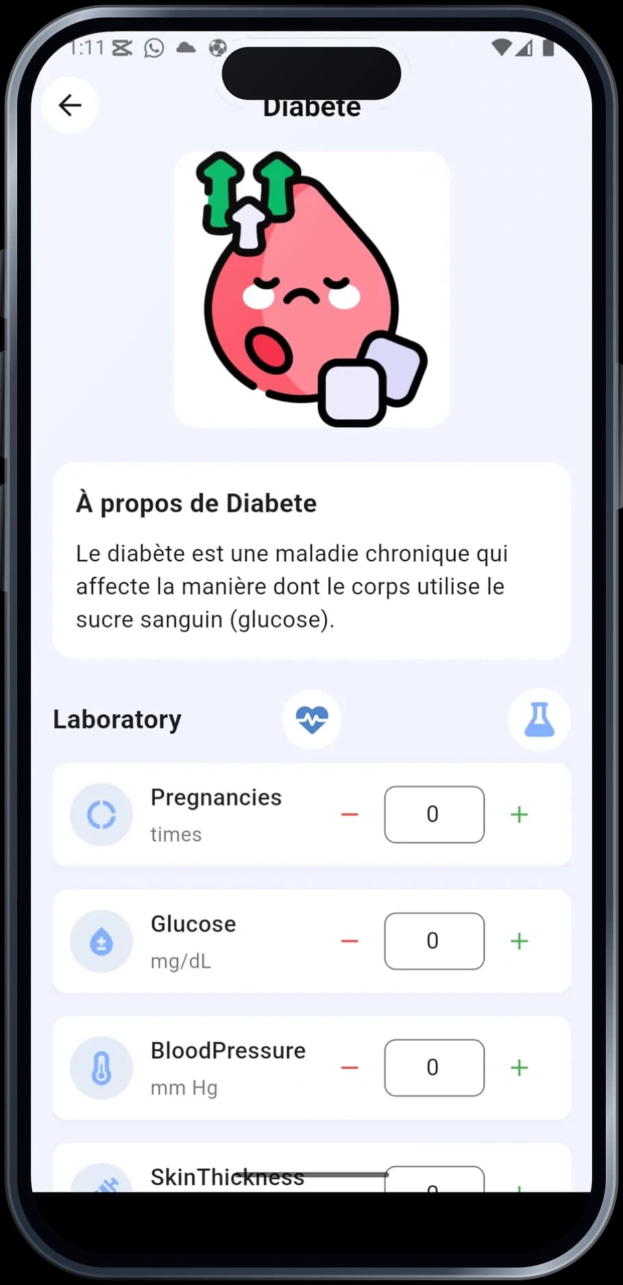 MediScan AI — écran de prédiction à partir de données cliniques