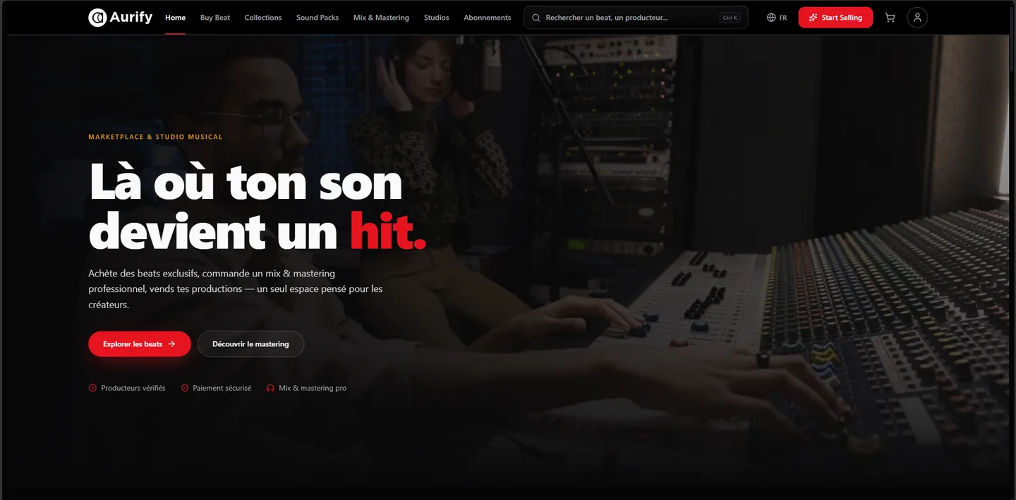 Interface web de la plateforme Aurify (aurify.pro)