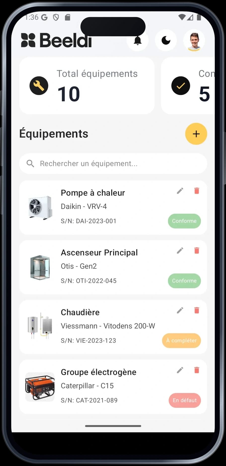 Beeldi — Gestion d'équipements — capture 2